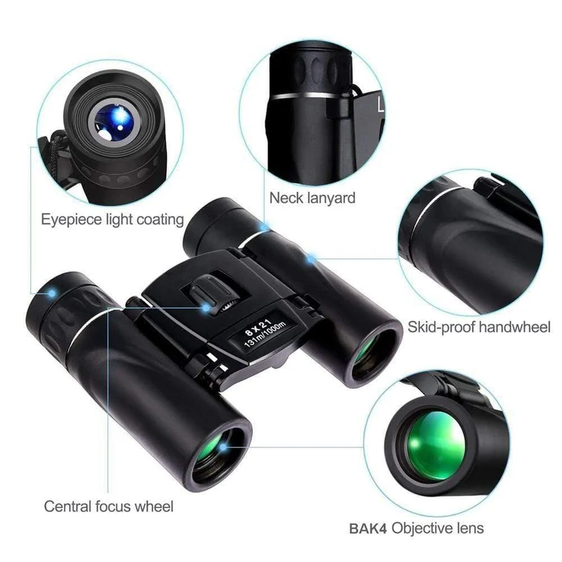 Mini 8x21 Zoom Fernglas Long Range 3000m Folding HD Leistungsstarkes Teleskop BAK4 FMC Optik Jagd Sport Camping Wandern