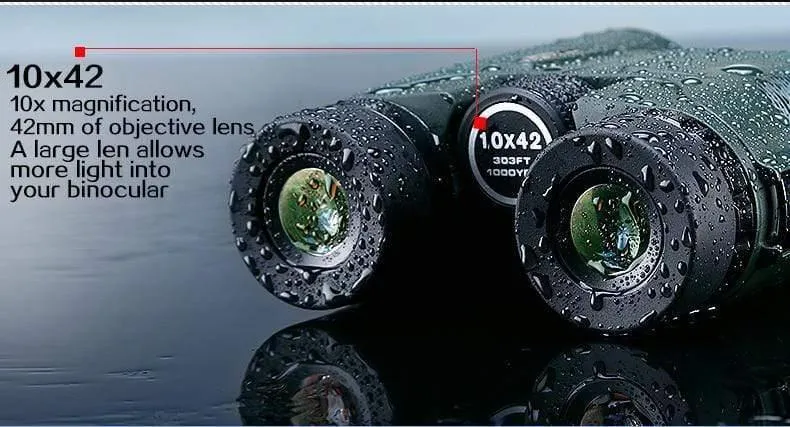 Militärisches HD-10x42-Fernglas, professionelles Jagdteleskop, Zoom, hochwertige Sicht, kein Infrarot-Okular, Armeegrün