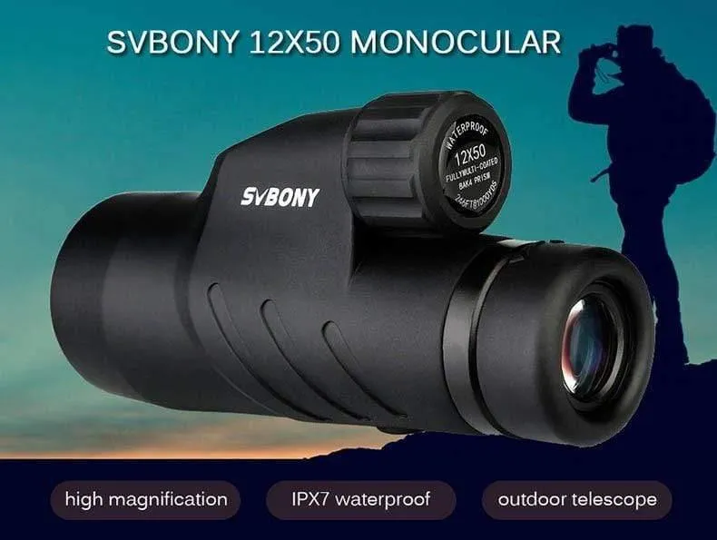 12x50 Monokular BaK4 Prisma Voll mehrfach beschichtete Monokulare IPX7 Wasserdichte Teleskope Camping Wandern Jagd Spyglass F9338D