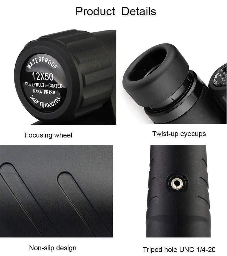 12x50 Monokular BaK4 Prisma Voll mehrfach beschichtete Monokulare IPX7 Wasserdichte Teleskope Camping Wandern Jagd Spyglass F9338D