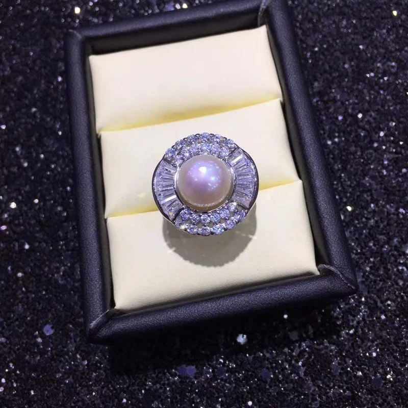 Perlenring Natürliche Süßwasserperle 925 Sterling Silber Schmuck Zirkon Großer Ring Hochwertige Diamantringe für Frauen