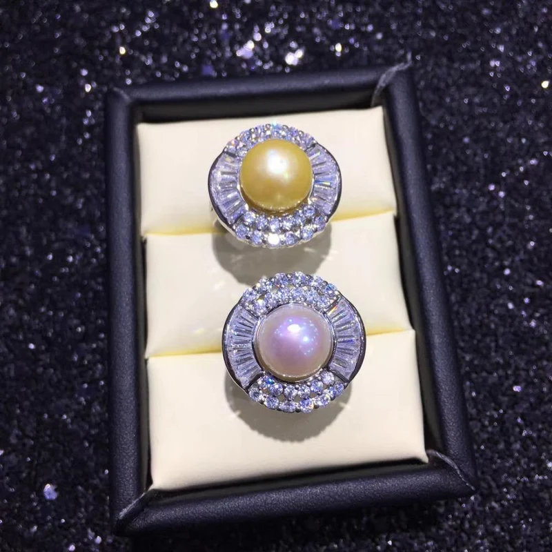Perlenring Natürliche Süßwasserperle 925 Sterling Silber Schmuck Zirkon Großer Ring Hochwertige Diamantringe für Frauen