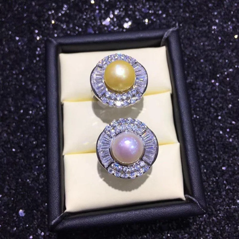 Perlenring Natürliche Süßwasserperle 925 Sterling Silber Schmuck Zirkon Großer Ring Hochwertige Diamantringe für Frauen