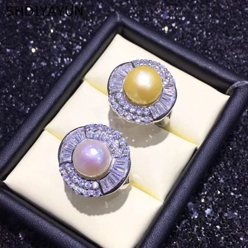 Perlenring Natürliche Süßwasserperle 925 Sterling Silber Schmuck Zirkon Großer Ring Hochwertige Diamantringe für Frauen