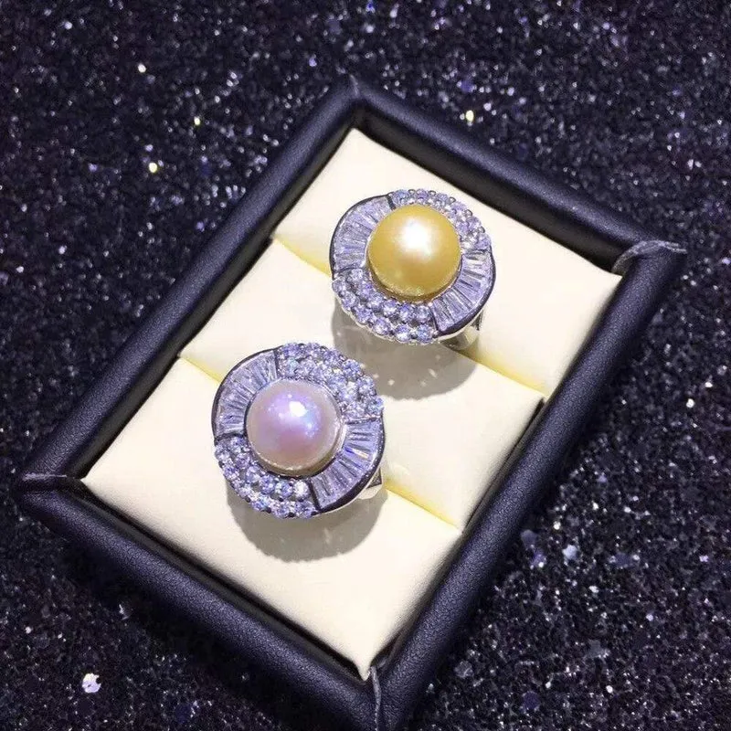 Perlenring Natürliche Süßwasserperle 925 Sterling Silber Schmuck Zirkon Großer Ring Hochwertige Diamantringe für Frauen