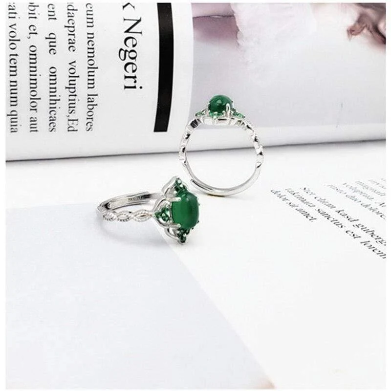 925 Sterling Silber Grüner Chalcedon Edelstein Vintage Diamant Ring S925 Echt Reines Silber Smaragd Edelstein Retro Damen Offener Ring