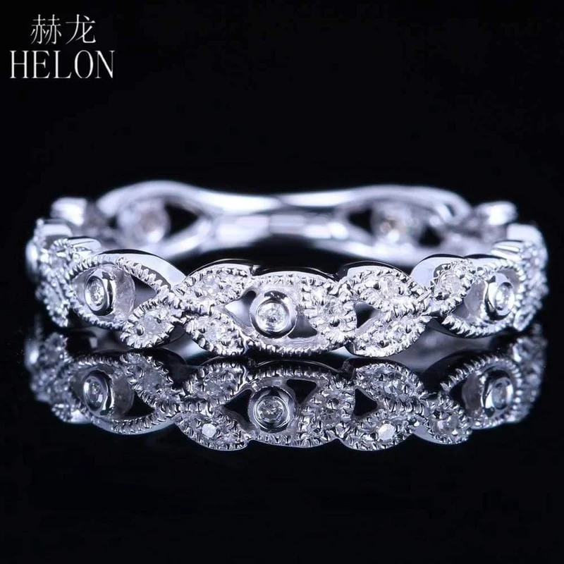 10k (417) Weißgold 0.15ct Naturdiamanten Ring Art Deco Milgrain Engagement Hochzeit Frauen Trendy Fine Jewelry