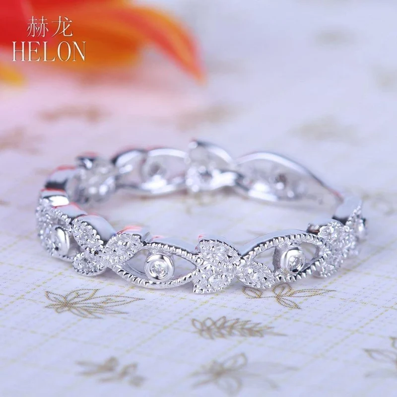 10k (417) Weißgold 0.15ct Naturdiamanten Ring Art Deco Milgrain Engagement Hochzeit Frauen Trendy Fine Jewelry
