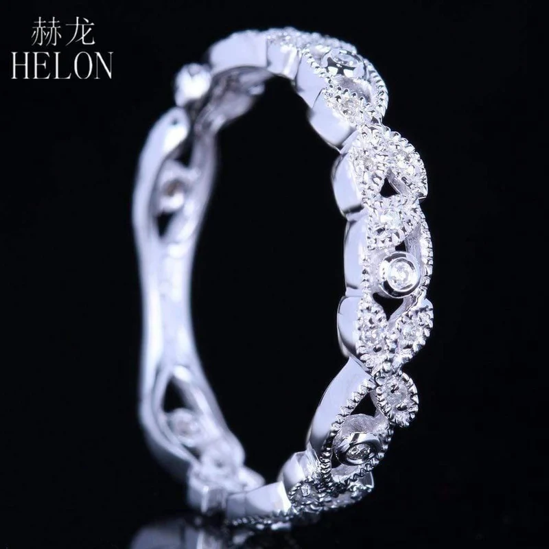 10k (417) Weißgold 0.15ct Naturdiamanten Ring Art Deco Milgrain Engagement Hochzeit Frauen Trendy Fine Jewelry