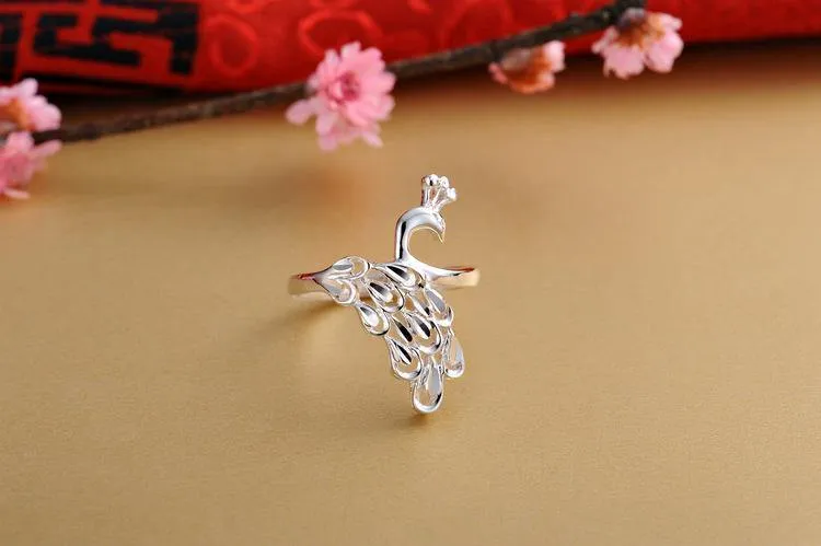 Silber 925 Schmuck Gold 925 Ring Diamantring Sterling Silber Ringe Pfau Öffnung Modeschmuck Luxus Schmuck Retro 8558285