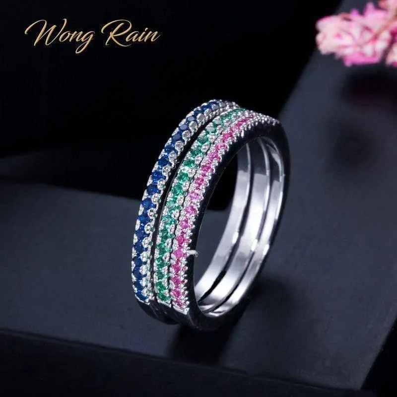 3 PCS 925 Sterling Silber Erstellt Moissanite Edelstein Hochzeit Engagement Diamanten Ring Sets Edlen Schmuck Großhandel