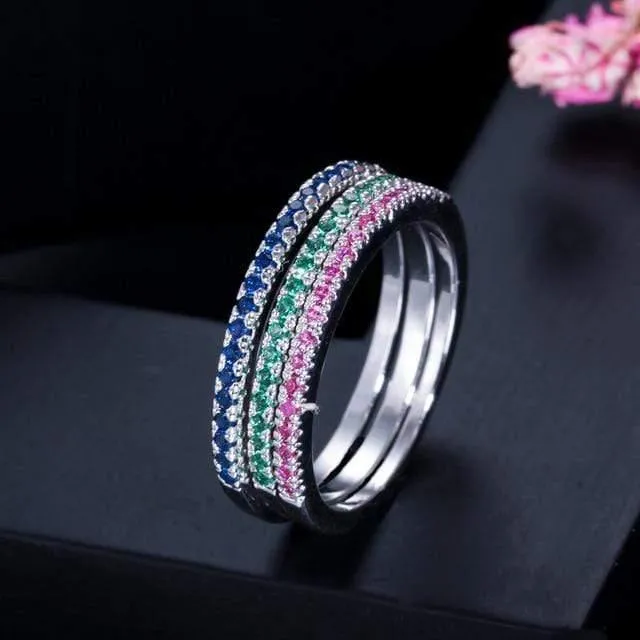 3 PCS 925 Sterling Silber Erstellt Moissanite Edelstein Hochzeit Engagement Diamanten Ring Sets Edlen Schmuck Großhandel