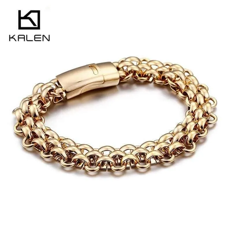 Italien Gold Edelstahl Kette Link Armbänder Für Männer Mode Männlichen 22CM Magnetische Hand Kette Armbänder Schmuck