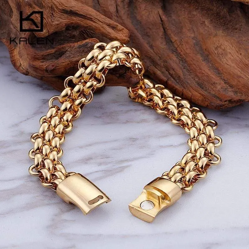 Italien Gold Edelstahl Kette Link Armbänder Für Männer Mode Männlichen 22CM Magnetische Hand Kette Armbänder Schmuck