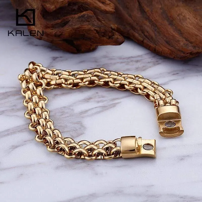 Italien Gold Edelstahl Kette Link Armbänder Für Männer Mode Männlichen 22CM Magnetische Hand Kette Armbänder Schmuck