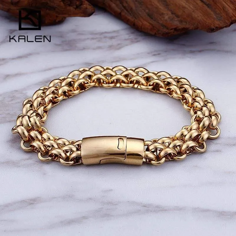 Italien Gold Edelstahl Kette Link Armbänder Für Männer Mode Männlichen 22CM Magnetische Hand Kette Armbänder Schmuck