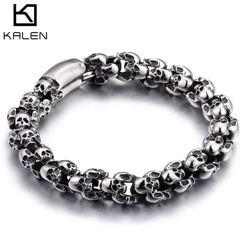 22.5cm Lange Schädel Armbänder Für Männer Edelstahl Glänzende Schädel Charme Gliederkette Brecelets Männlichen Gothic Schmuck