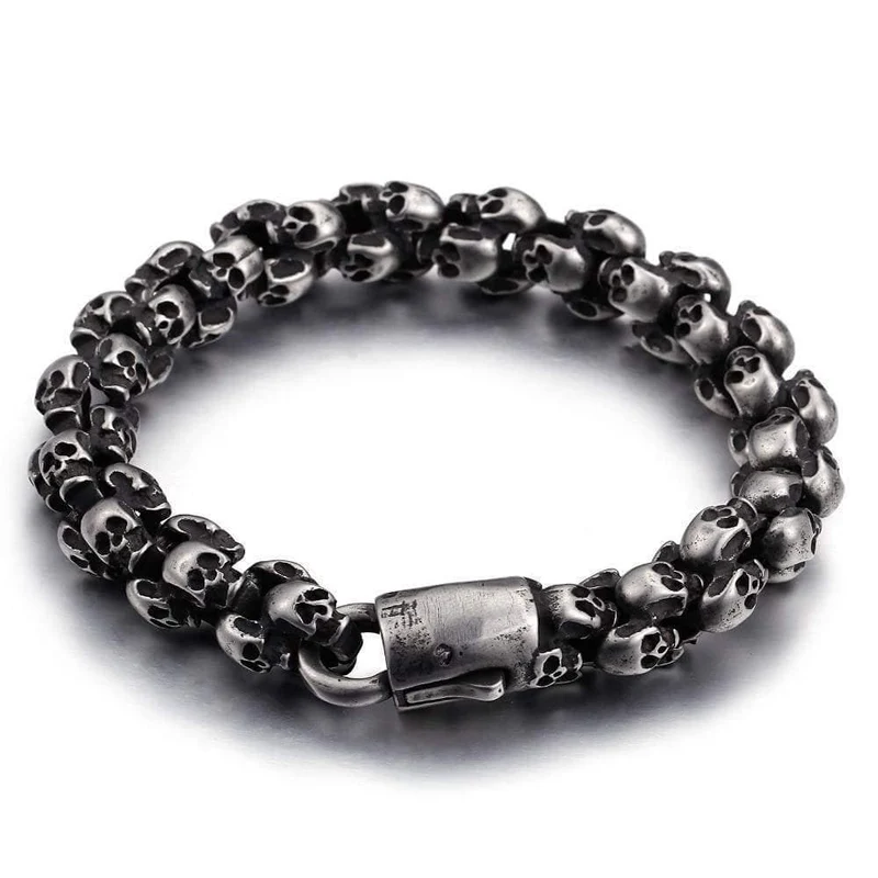 22.5cm Lange Schädel Armbänder Für Männer Edelstahl Glänzende Schädel Charme Gliederkette Brecelets Männlichen Gothic Schmuck