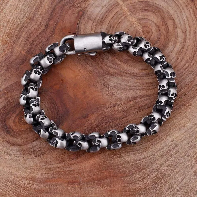 22.5cm Lange Schädel Armbänder Für Männer Edelstahl Glänzende Schädel Charme Gliederkette Brecelets Männlichen Gothic Schmuck