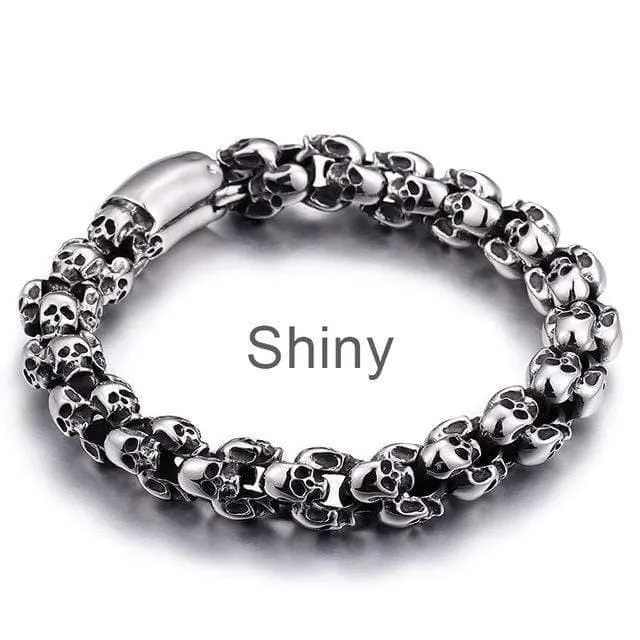 22.5cm Lange Schädel Armbänder Für Männer Edelstahl Glänzende Schädel Charme Gliederkette Brecelets Männlichen Gothic Schmuck