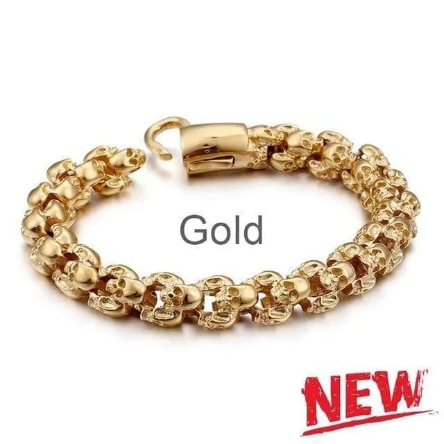 22.5cm Lange Schädel Armbänder Für Männer Edelstahl Glänzende Schädel Charme Gliederkette Brecelets Männlichen Gothic Schmuck