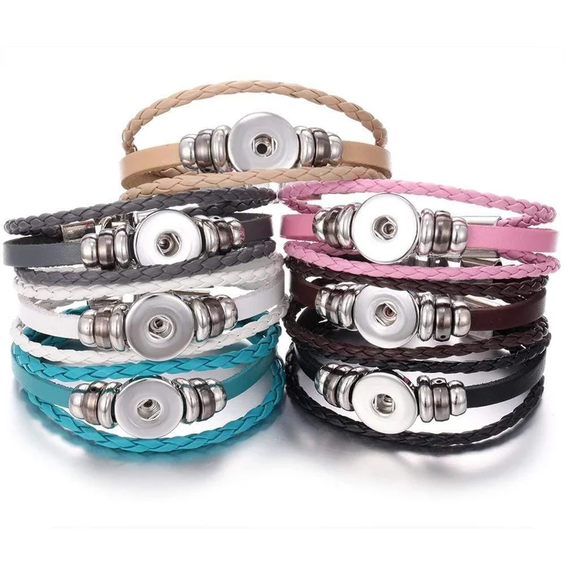Druckknopf-Schmuck, 18 mm, Vintage-Leder, Eisenschnalle, Schnapparmband, passend für Charm-Anhänger, 18 mm Druckknöpfe, Damen- und Herren-Schmuck