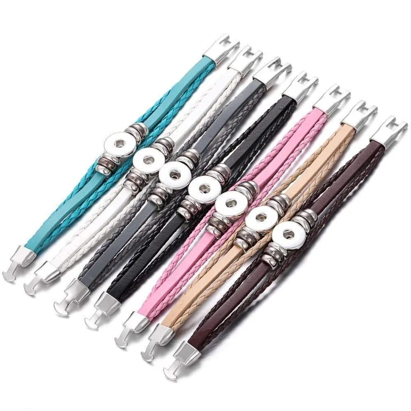 Druckknopf-Schmuck, 18 mm, Vintage-Leder, Eisenschnalle, Schnapparmband, passend für Charm-Anhänger, 18 mm Druckknöpfe, Damen- und Herren-Schmuck