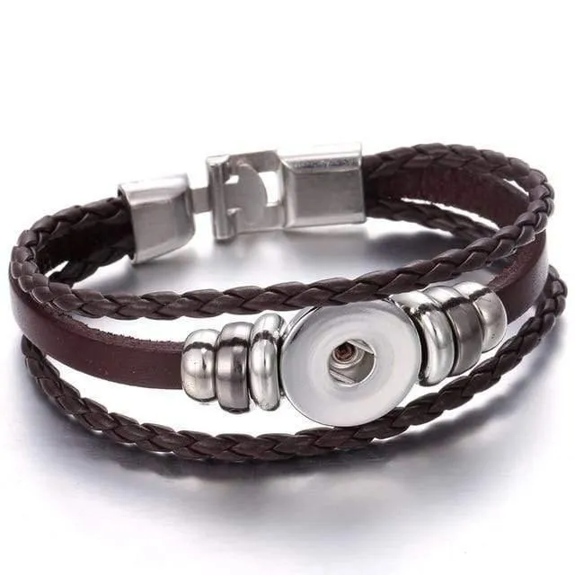 Druckknopf-Schmuck, 18 mm, Vintage-Leder, Eisenschnalle, Schnapparmband, passend für Charm-Anhänger, 18 mm Druckknöpfe, Damen- und Herren-Schmuck