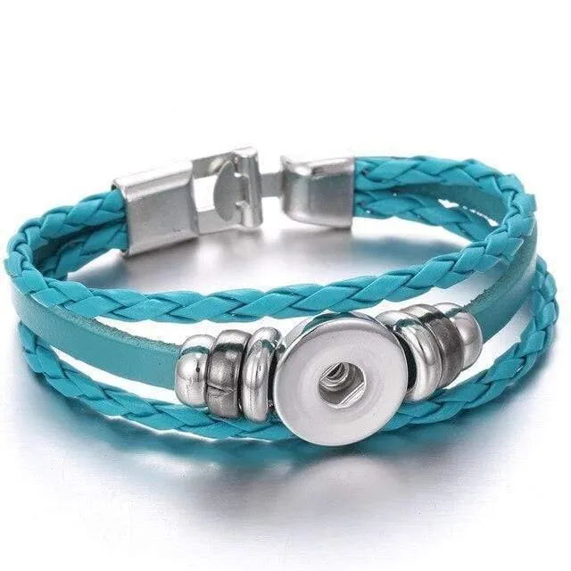 Druckknopf-Schmuck, 18 mm, Vintage-Leder, Eisenschnalle, Schnapparmband, passend für Charm-Anhänger, 18 mm Druckknöpfe, Damen- und Herren-Schmuck
