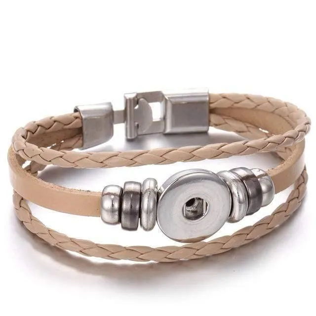 Druckknopf-Schmuck, 18 mm, Vintage-Leder, Eisenschnalle, Schnapparmband, passend für Charm-Anhänger, 18 mm Druckknöpfe, Damen- und Herren-Schmuck