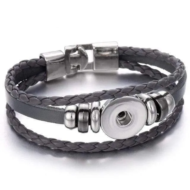 Druckknopf-Schmuck, 18 mm, Vintage-Leder, Eisenschnalle, Schnapparmband, passend für Charm-Anhänger, 18 mm Druckknöpfe, Damen- und Herren-Schmuck