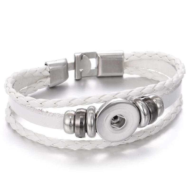 Druckknopf-Schmuck, 18 mm, Vintage-Leder, Eisenschnalle, Schnapparmband, passend für Charm-Anhänger, 18 mm Druckknöpfe, Damen- und Herren-Schmuck
