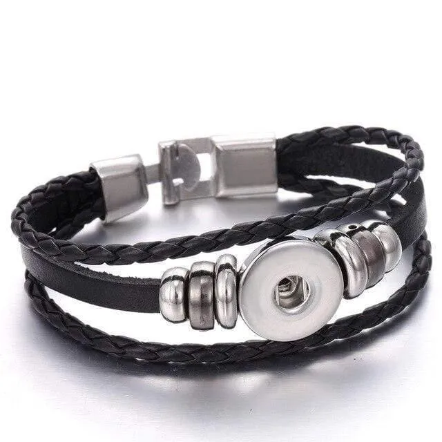 Druckknopf-Schmuck, 18 mm, Vintage-Leder, Eisenschnalle, Schnapparmband, passend für Charm-Anhänger, 18 mm Druckknöpfe, Damen- und Herren-Schmuck