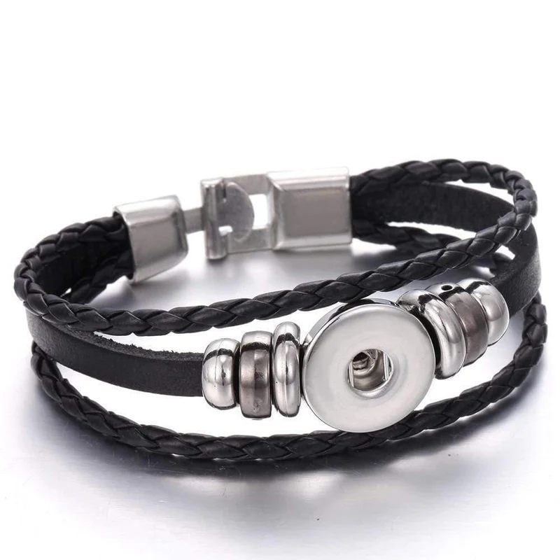 Druckknopf-Schmuck, 18 mm, Vintage-Leder, Eisenschnalle, Schnapparmband, passend für Charm-Anhänger, 18 mm Druckknöpfe, Damen- und Herren-Schmuck