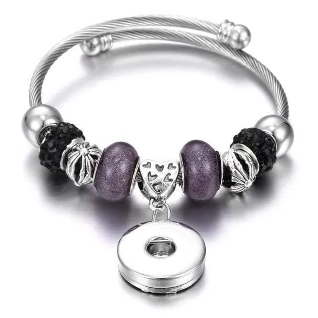 Armbänder für 18-mm-Druckknöpfe, Schmuck, elastisch, silberfarbene Perlen, Druckknopf-Armband, Armreifen, passend für Druckknöpfe, Schmuck-Charms-Armband
