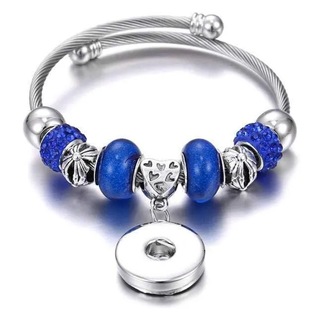 Armbänder für 18-mm-Druckknöpfe, Schmuck, elastisch, silberfarbene Perlen, Druckknopf-Armband, Armreifen, passend für Druckknöpfe, Schmuck-Charms-Armband