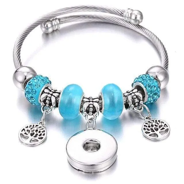 Armbänder für 18-mm-Druckknöpfe, Schmuck, elastisch, silberfarbene Perlen, Druckknopf-Armband, Armreifen, passend für Druckknöpfe, Schmuck-Charms-Armband