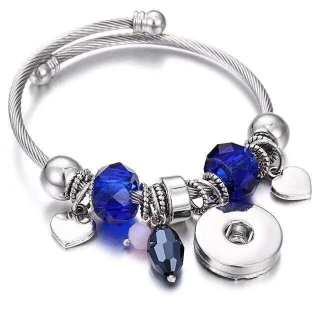 Armbänder für 18-mm-Druckknöpfe, Schmuck, elastisch, silberfarbene Perlen, Druckknopf-Armband, Armreifen, passend für Druckknöpfe, Schmuck-Charms-Armband