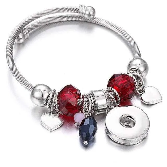 Armbänder für 18-mm-Druckknöpfe, Schmuck, elastisch, silberfarbene Perlen, Druckknopf-Armband, Armreifen, passend für Druckknöpfe, Schmuck-Charms-Armband