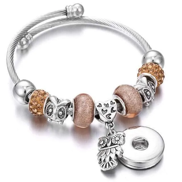 Armbänder für 18-mm-Druckknöpfe, Schmuck, elastisch, silberfarbene Perlen, Druckknopf-Armband, Armreifen, passend für Druckknöpfe, Schmuck-Charms-Armband