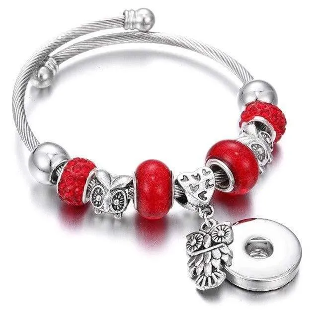 Armbänder für 18-mm-Druckknöpfe, Schmuck, elastisch, silberfarbene Perlen, Druckknopf-Armband, Armreifen, passend für Druckknöpfe, Schmuck-Charms-Armband