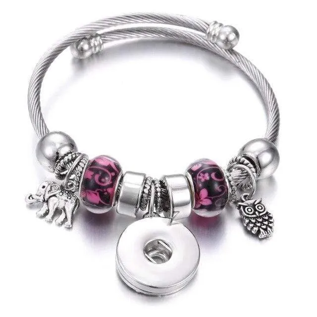 Armbänder für 18-mm-Druckknöpfe, Schmuck, elastisch, silberfarbene Perlen, Druckknopf-Armband, Armreifen, passend für Druckknöpfe, Schmuck-Charms-Armband