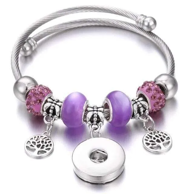 Armbänder für 18-mm-Druckknöpfe, Schmuck, elastisch, silberfarbene Perlen, Druckknopf-Armband, Armreifen, passend für Druckknöpfe, Schmuck-Charms-Armband