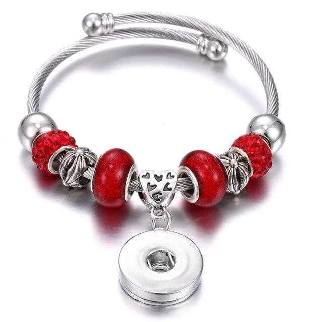Armbänder für 18-mm-Druckknöpfe, Schmuck, elastisch, silberfarbene Perlen, Druckknopf-Armband, Armreifen, passend für Druckknöpfe, Schmuck-Charms-Armband