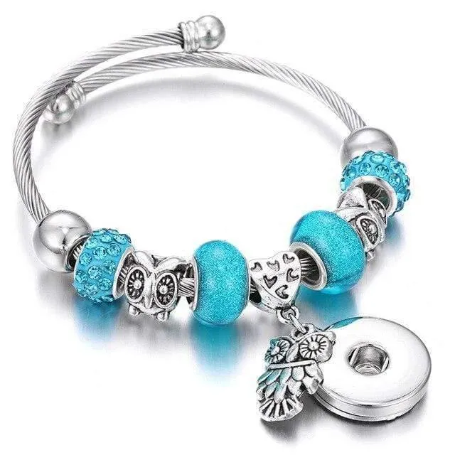 Armbänder für 18-mm-Druckknöpfe, Schmuck, elastisch, silberfarbene Perlen, Druckknopf-Armband, Armreifen, passend für Druckknöpfe, Schmuck-Charms-Armband