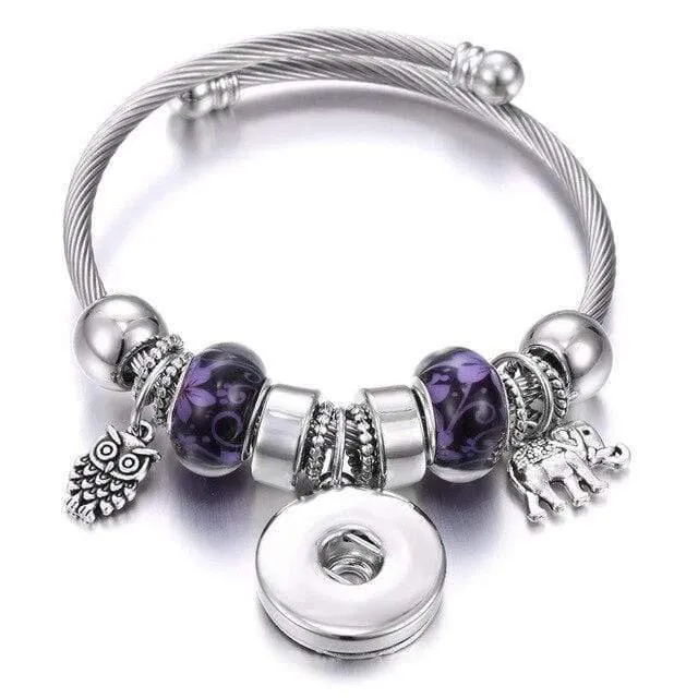 Armbänder für 18-mm-Druckknöpfe, Schmuck, elastisch, silberfarbene Perlen, Druckknopf-Armband, Armreifen, passend für Druckknöpfe, Schmuck-Charms-Armband