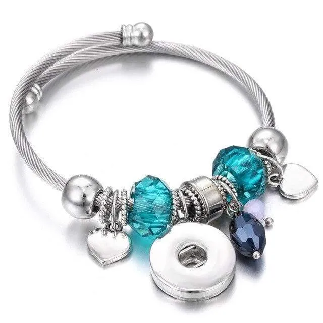 Armbänder für 18-mm-Druckknöpfe, Schmuck, elastisch, silberfarbene Perlen, Druckknopf-Armband, Armreifen, passend für Druckknöpfe, Schmuck-Charms-Armband