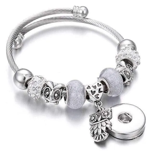 Armbänder für 18-mm-Druckknöpfe, Schmuck, elastisch, silberfarbene Perlen, Druckknopf-Armband, Armreifen, passend für Druckknöpfe, Schmuck-Charms-Armband