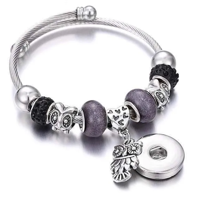 Armbänder für 18-mm-Druckknöpfe, Schmuck, elastisch, silberfarbene Perlen, Druckknopf-Armband, Armreifen, passend für Druckknöpfe, Schmuck-Charms-Armband