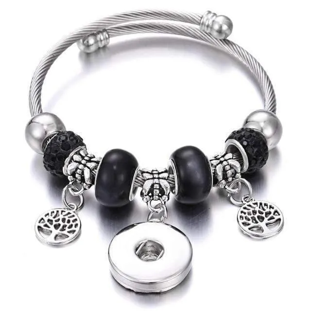 Armbänder für 18-mm-Druckknöpfe, Schmuck, elastisch, silberfarbene Perlen, Druckknopf-Armband, Armreifen, passend für Druckknöpfe, Schmuck-Charms-Armband